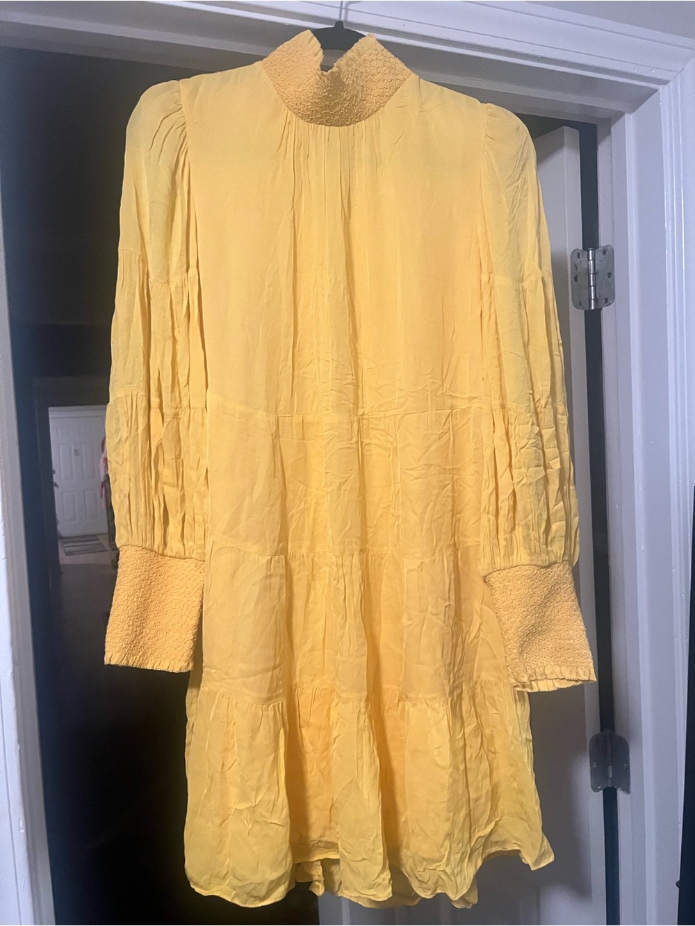 Alice + Olivia Sunflower Yellow Long Sleeve Smocked-Cuff Dress